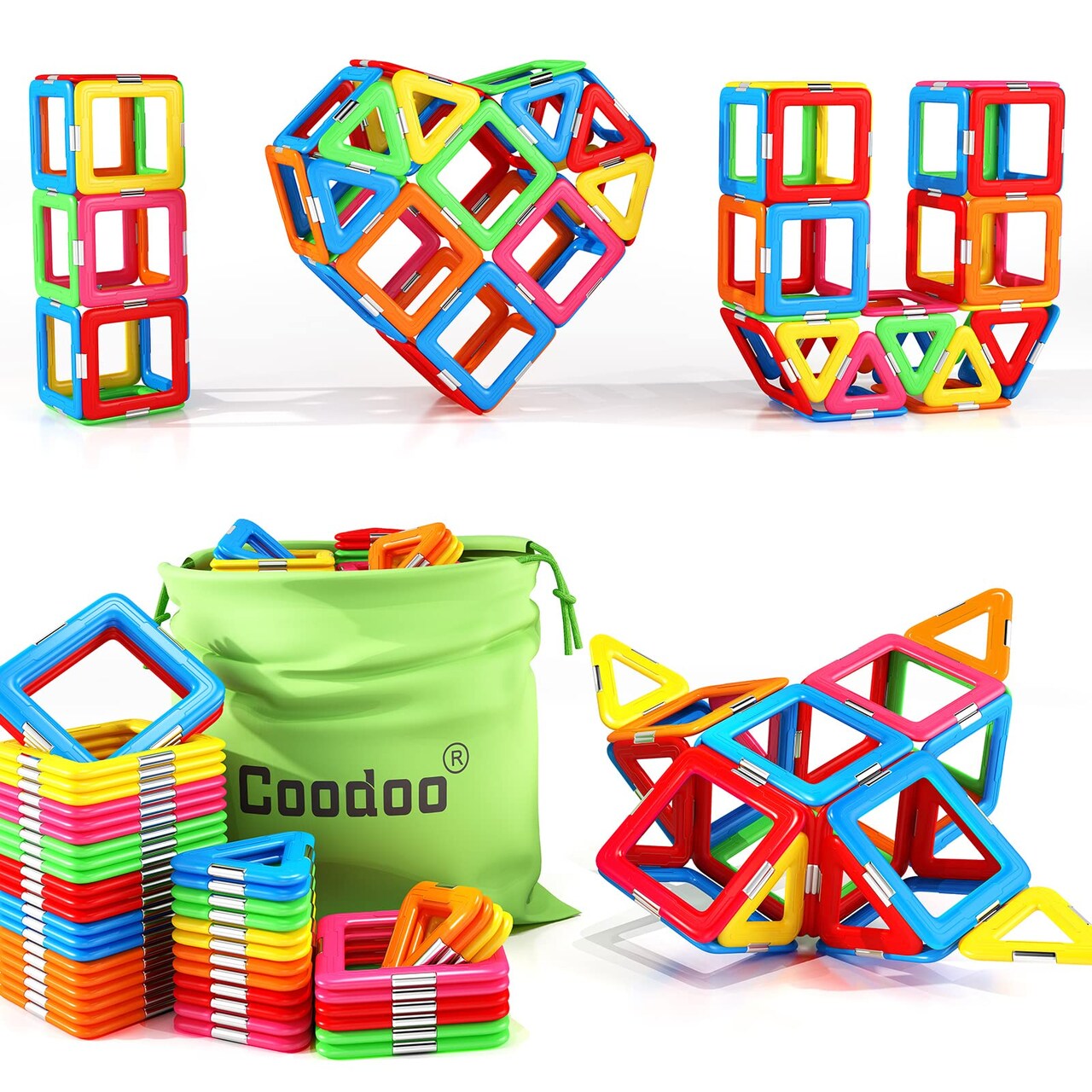 Coodoo Upgraded Magnetic Blocks Tough Tiles STEM Toys for 3 Year